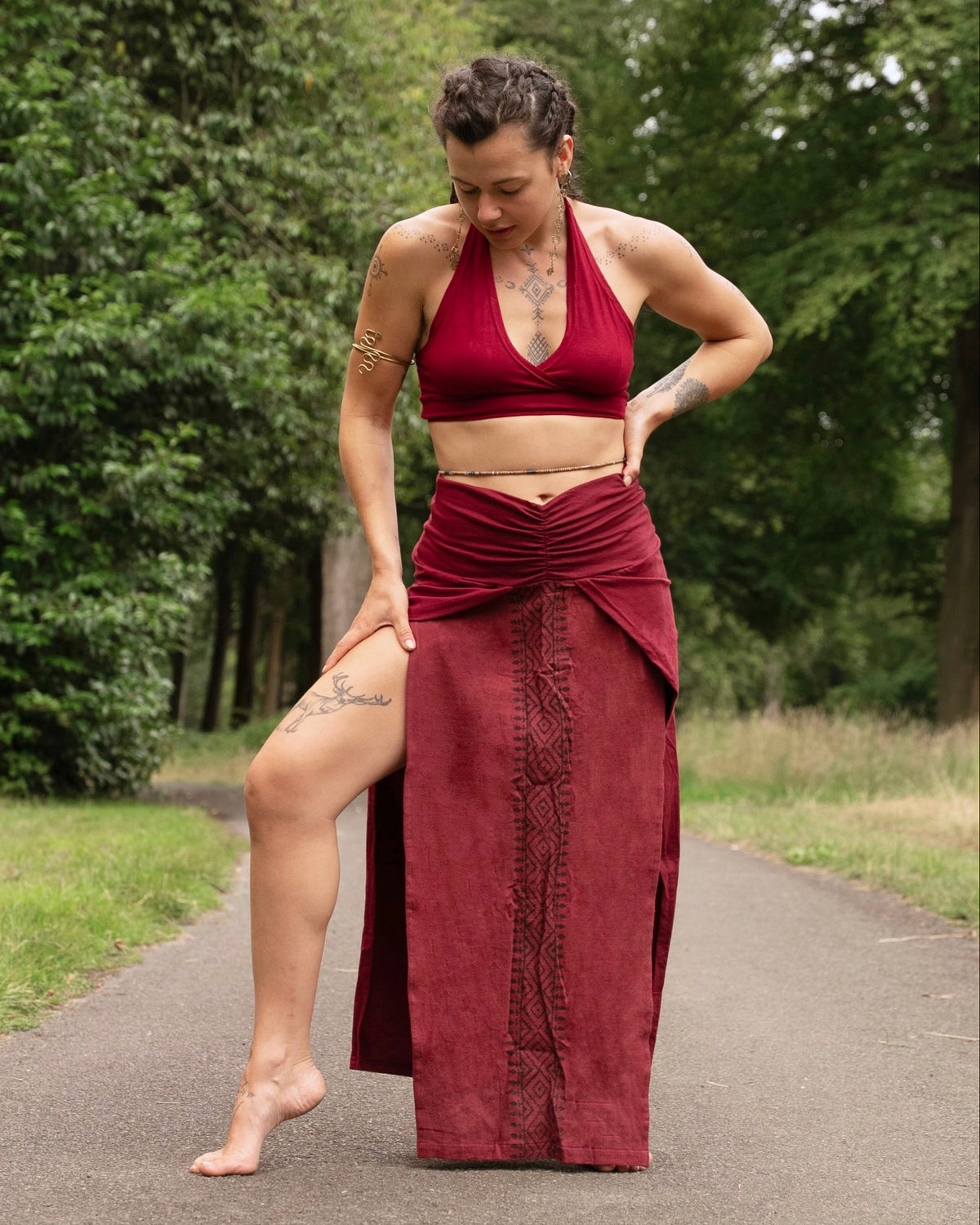 Adeya Apparel Adeya Skirt | Tribal Cotton Skirt | Side Split Skirt Red – CallunaClothing